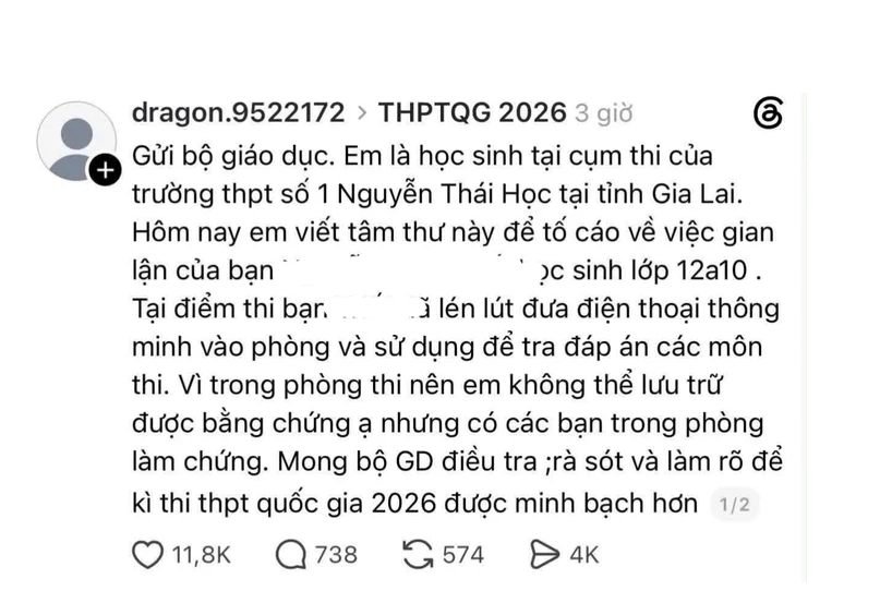 Sở GD&ĐT Gia Lai làm rõ vụ ‘tâm thư’ tố thí sinh dùng điện thoại trong phòng thi