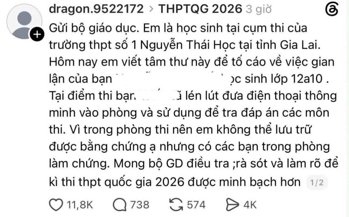 Kết quả xác minh phản ánh thí sinh dùng điện thoại trong phòng thi ở Gia Lai